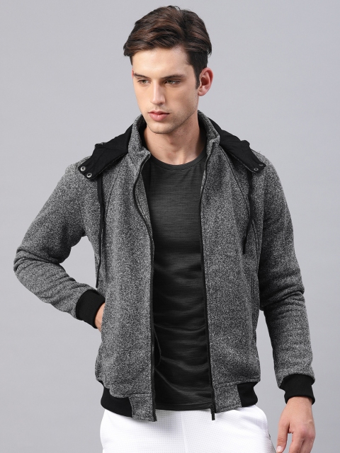 HRX by Hrithik Roshan Men Grey Melange Solid Hooded Bomber