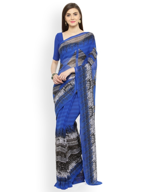 Shaily Blue Printed Pure Georgette Saree