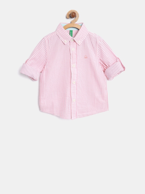 United Colors of Benetton Boys Pink & White Regular Fit Striped Casual Shirt