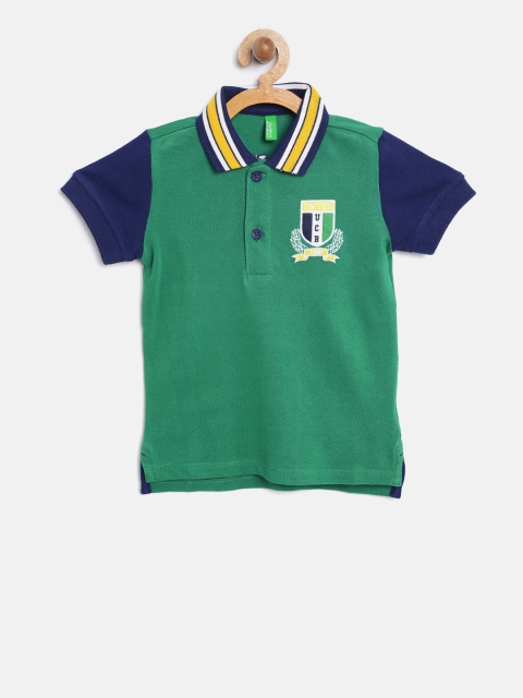 United Colors of Benetton Boys Green Solid Polo Collar T-shirt
