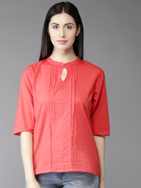 HERE&NOW Women Coral Pink Solid Top