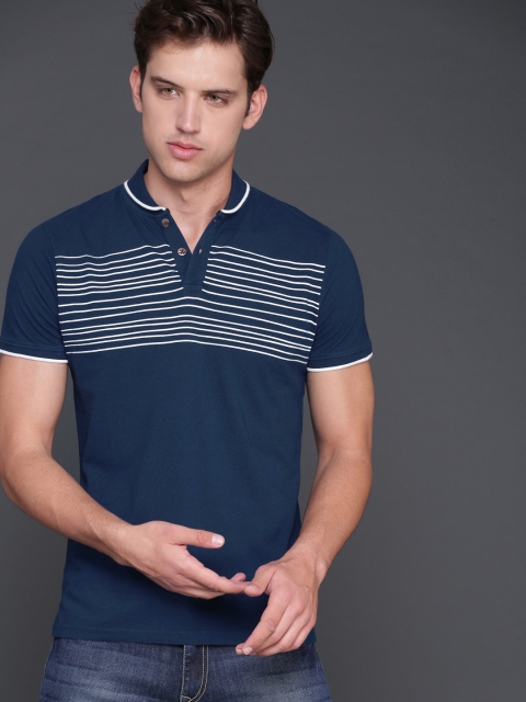 WROGN Men Blue Solid Polo Collar T-shirt