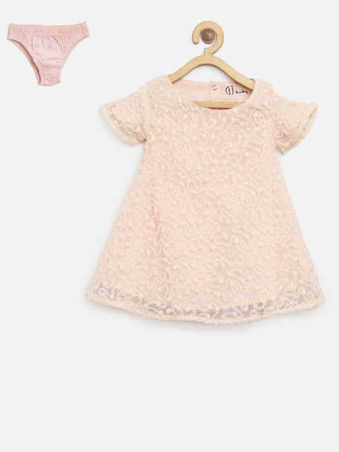 Gini and Jony Girls Peach-Coloured Self Design A-Line Dress