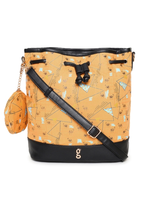 Global Desi Yellow Printed Sling Bag