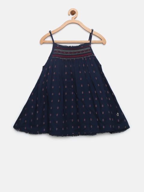 Gini and Jony Girls Navy Printed A-Line Top, Navy blue