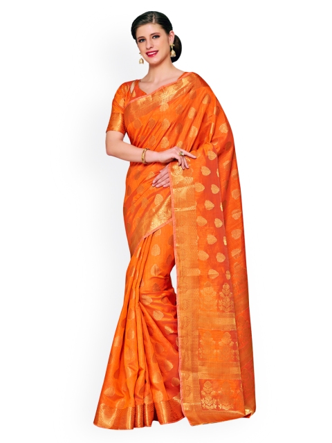 MIMOSA Orange Woven Design Kanjeevaram Saree
