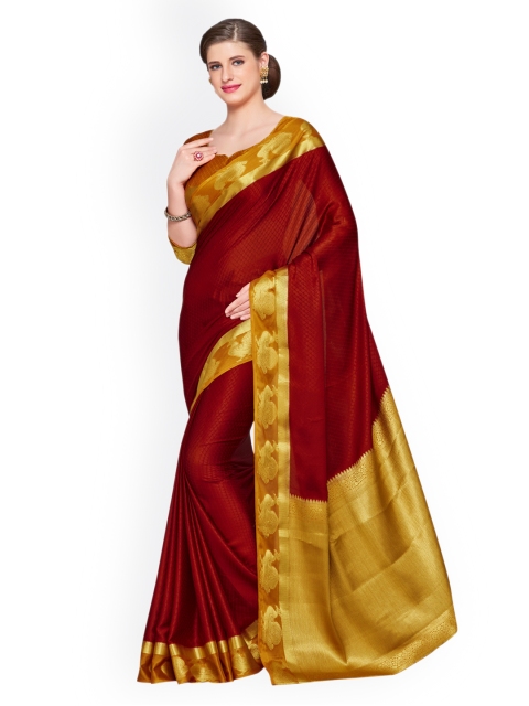 MIMOSA Maroon Solid Kanjeevaram Saree