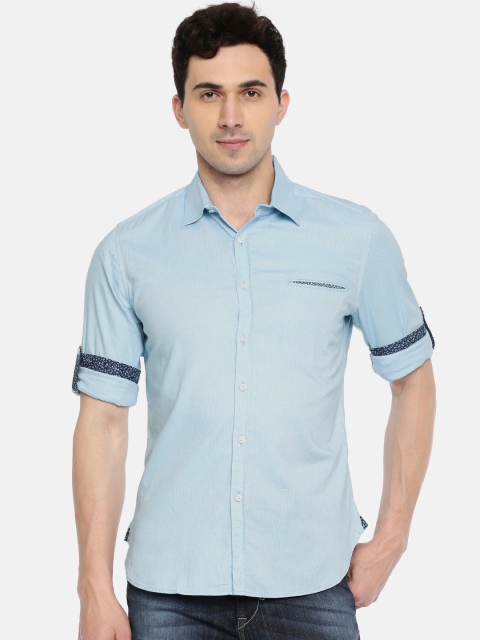 CAMLA Men Blue Regular Fit Solid Casual Shirt