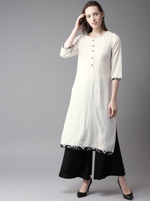 HERE&NOW Women Off-White Solid Straight Kurta