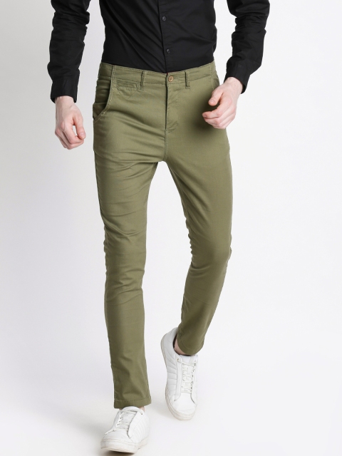 Urban Ranger by pantaloons Men Olive Green Urban Slim Slim Fit Solid Trousers
