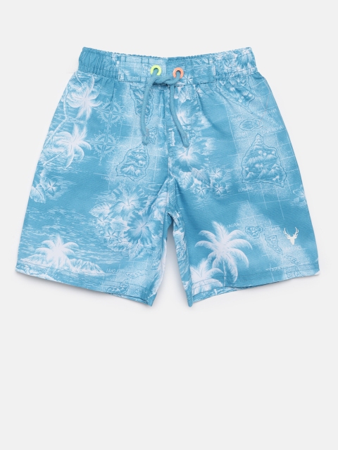 Allen Solly Junior Boys Blue Printed Regular Fit Regular Shorts