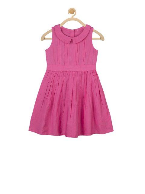 Budding Bees Girls Pink Solid Empire Dress