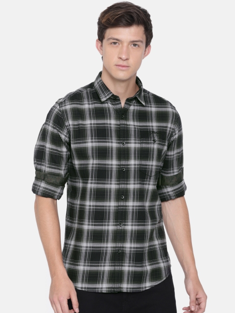 Ed Hardy Men Blue & White Slim Fit Checked Casual Shirt