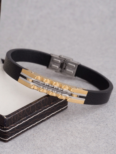 Dare by Voylla Men Black & Gold-Toned Stainless Steel Silver-Plated Handcrafted Wraparound Bracelet
Dare by Voylla Men Black & Gold-Toned Stainless Steel Silver-Plated Handcrafted Wraparound Bracelet