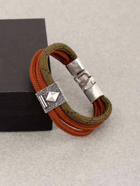 Dare by Voylla Men Rust & Olive Green Fabric Silver-Plated Handcrafted Wraparound Bracelet
Dare by Voylla Men Rust & Olive Green Fabric Silver-Plated Handcrafted Wraparound Bracelet