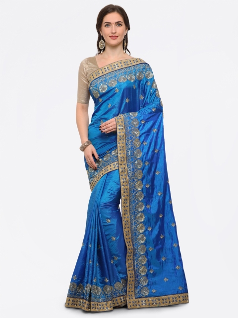 Kvsfab Blue Embroidered Saree