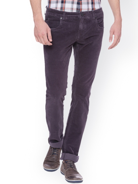 Basics Men Purple Skinny Fit Solid Corduroy Trousers