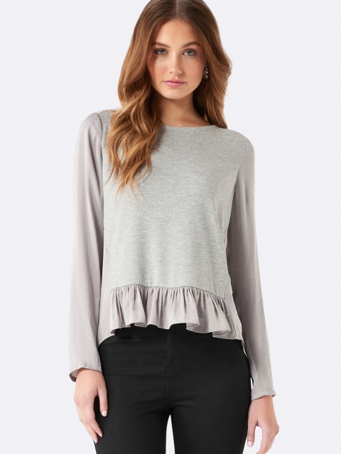 Forever New Women Grey Solid High low Top