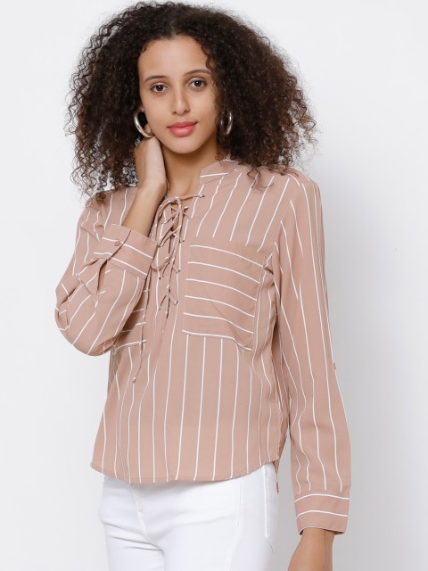 Tokyo Talkies Women Brown Regular Fit Striped Casual Shirt