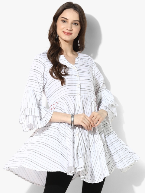 Sangria Women Off-White Striped Empire Top