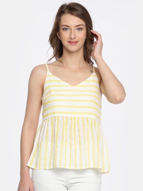 Vero Moda Women White & Yellow Striped Top