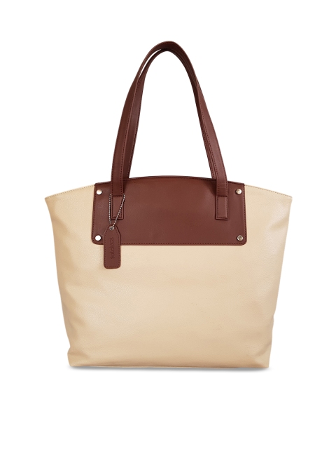 Toteteca Cream-Coloured & Brown Colourblocked Shoulder Bag