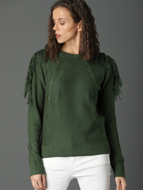 Roadster Women Green Solid Pullover