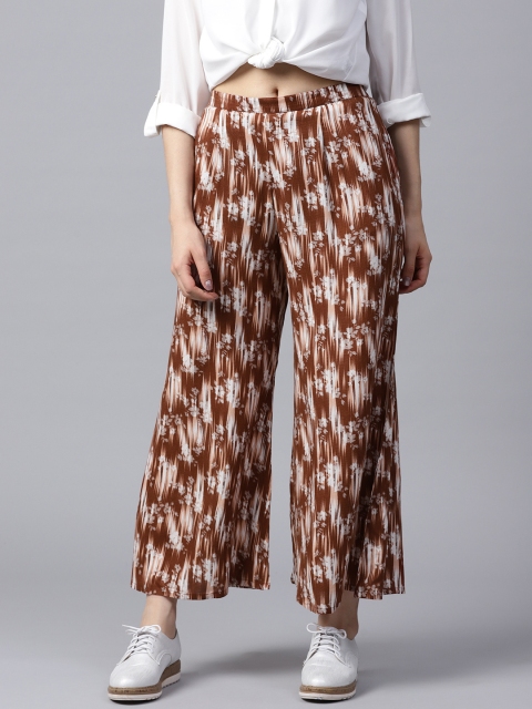 GERUA Women Brown & White Printed Wide Leg Palazzos