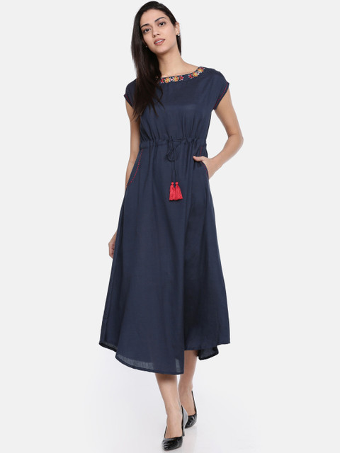Bronz Women Blue Embellished A-Line Midi Dress 
Bronz Women Blue Embellished A-Line Midi Dress