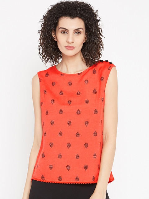 Bronz Women Orange Printed A-Line Top
Bronz Women Orange Printed A-Line Top