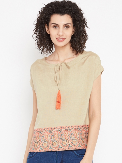 Bronz Women Beige Printed Top