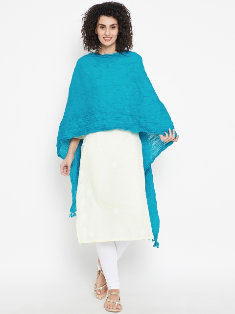 Karigari Turquoise Blue Solid Dupatta