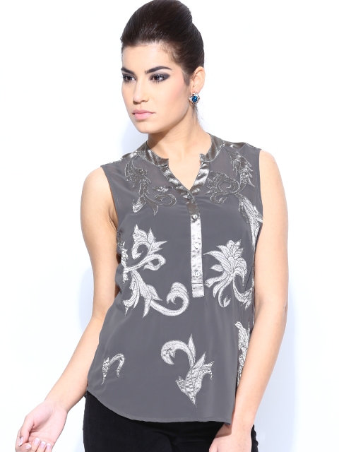 Vero Moda Women Grey Sheer Top