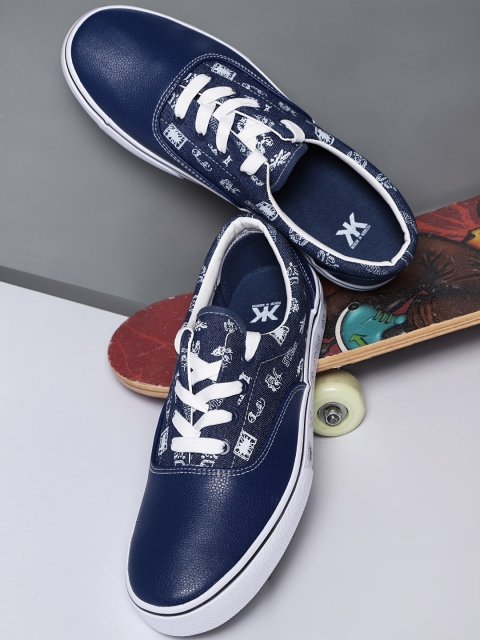 Kook N Keech Men Navy Printed Sneakers, Navy blue