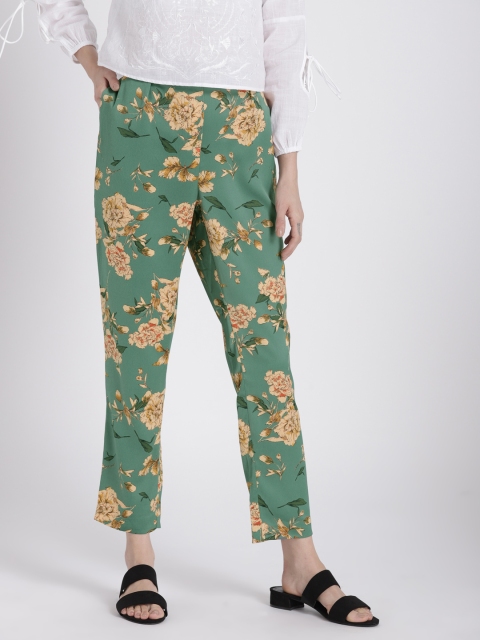 Splash Women Green Slim Fit Printed Regular Trousers