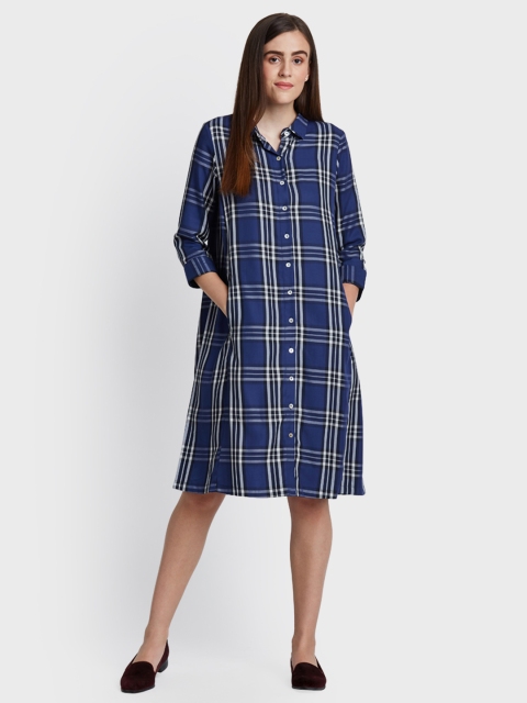 AND Blue & White Checked Shirt Dress
