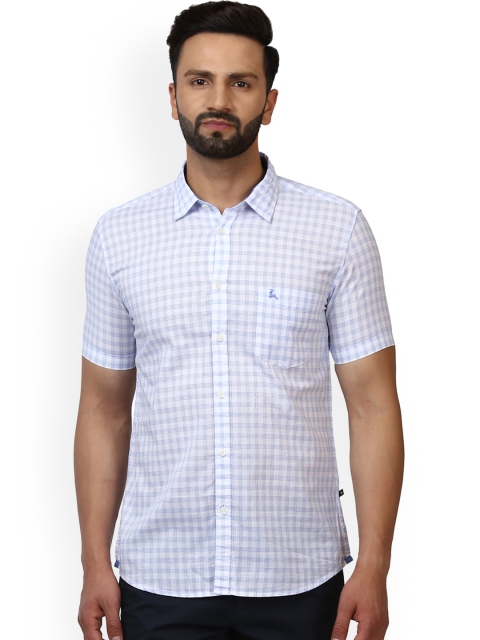 Parx Men Blue & White Slim Fit Checked Casual Shirt