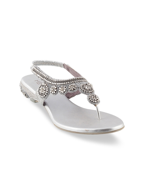 Metro Women Silver-Toned Embellished Sandals