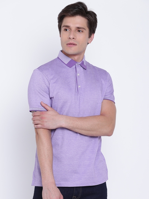 Blackberrys Men Lavender Self Design Polo Collar T-shirt
