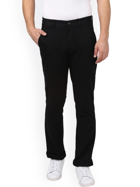 Parx Men Black Slim Fit Solid Regular Trousers