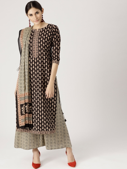 Libas Women Black & Beige Printed Kurta with Palazzos & Dupatta
