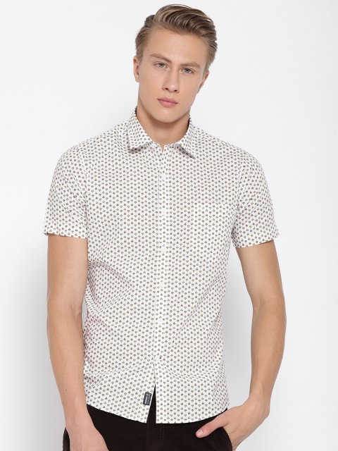 Monte Carlo Men White & Yellow Printed Casual Shirt