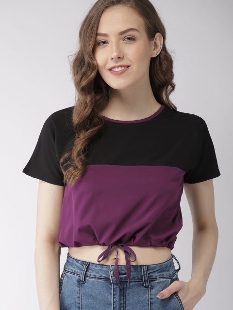 Mast & Harbour Women Black Colourblocked Boxy Top