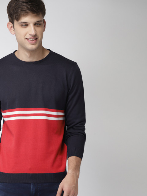 Mast & Harbour Men Navy Blue & Red Colourblocked Pullover
Mast & Harbour Men Navy Blue & Red Colourblocked Pullover