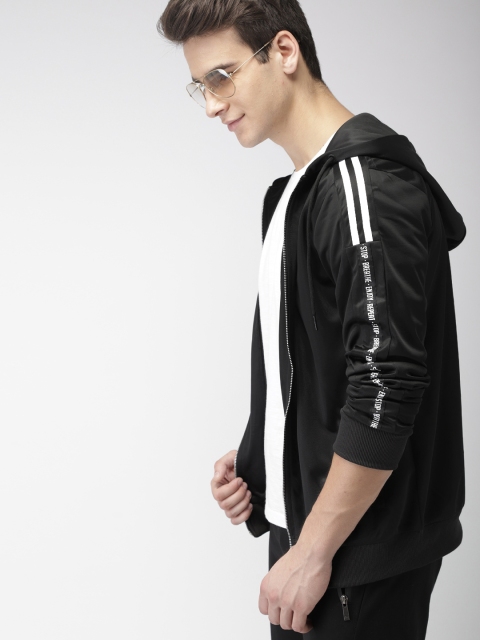 Mast & Harbour Men Black Solid Hooded Sweatshirt
