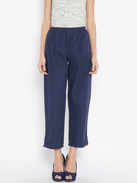 Biba Women Navy Blue Regular Fit Solid Trousers