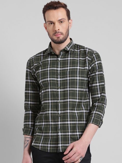 Being Fab Men Olive Green Slim Fit Checked Casual Shirt