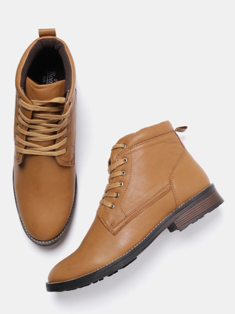 Roadster Men Tan Solid Mid-Top Flat Boots