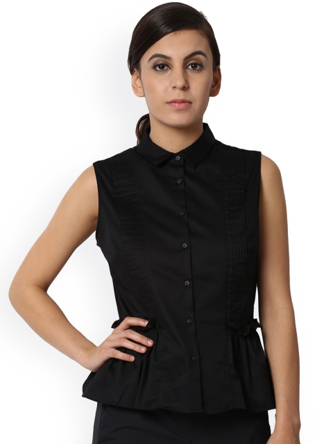 Van Heusen Woman Women Black Regular Fit Solid Casual Shirt