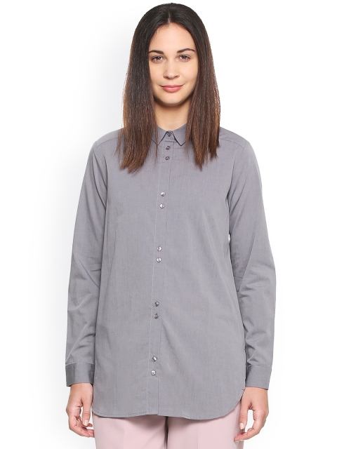 Van Heusen Woman Women Grey Regular Fit Solid Formal Shirt